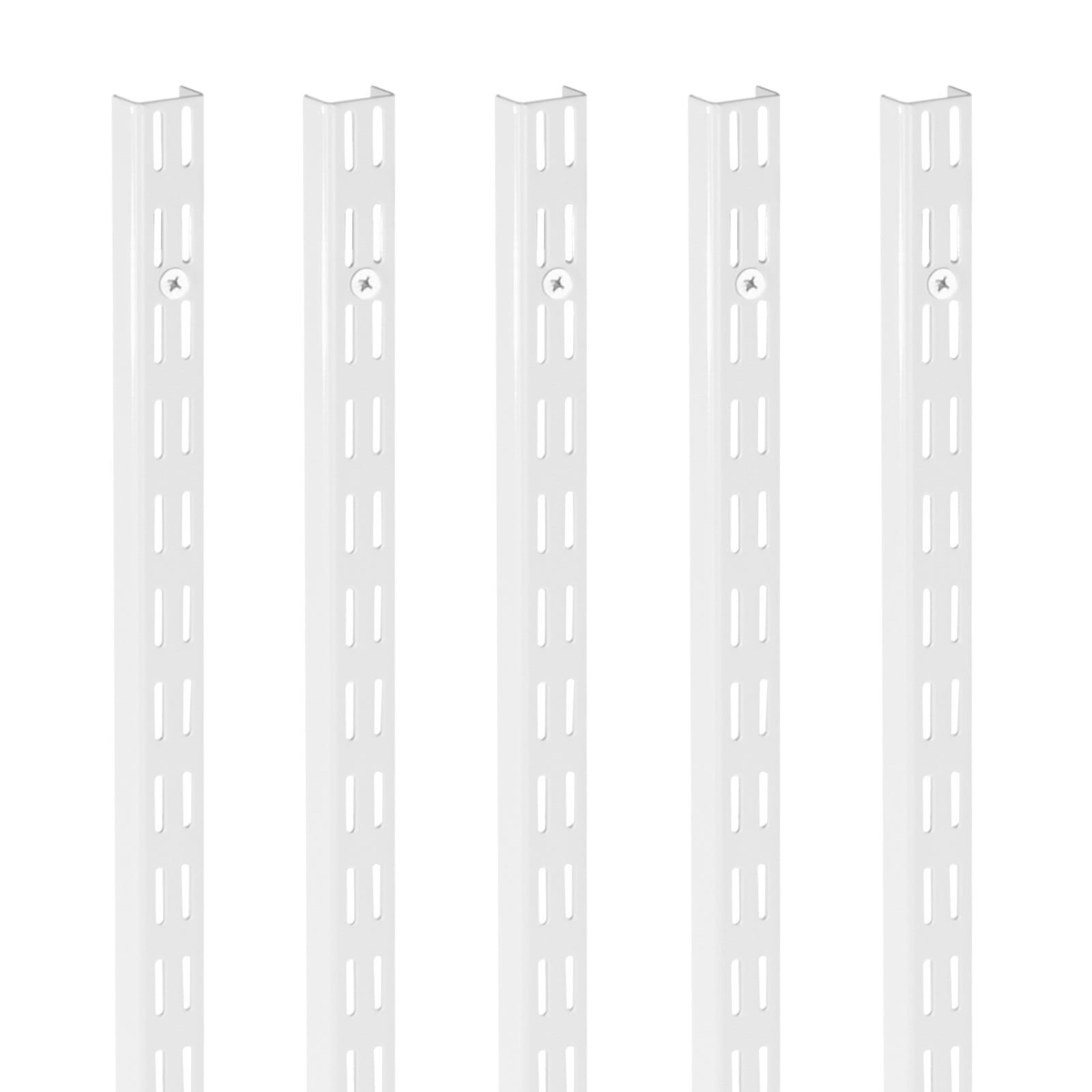 Shelf Pilaster, 60-inch 5 Pack, Dual Track Upright Wall Shelving System, Heavy Duty Support System Twin Slot Shelf Rails, 25 Screws, Suitable for Cabinet Closet Organization Storage, Silver