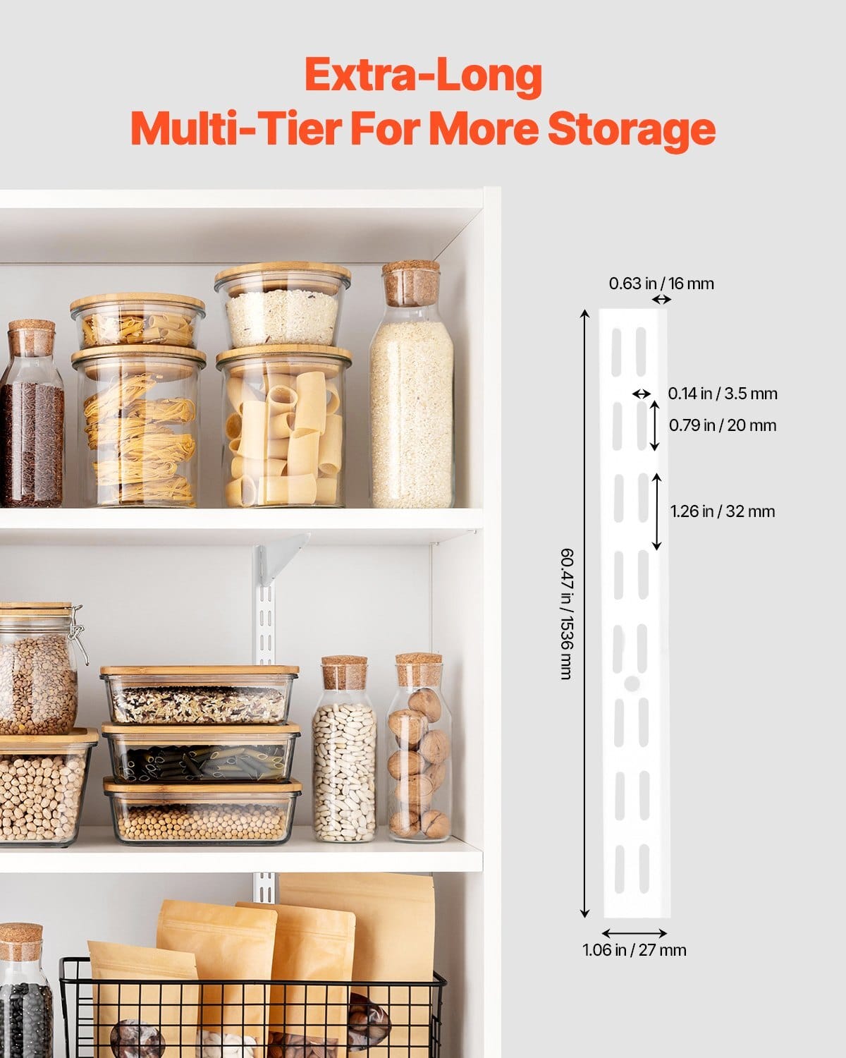 Shelf Pilaster, 60-inch 5 Pack, Dual Track Upright Wall Shelving System, Heavy Duty Support System Twin Slot Shelf Rails, 25 Screws, Suitable for Cabinet Closet Organization Storage, Silver