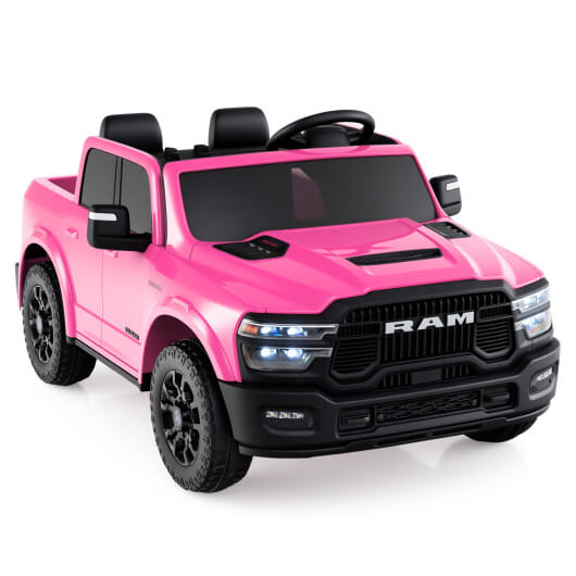 2 Seater 24V Ride on Toy for Big Kids Licensed Ram Truck with Remote and Music-Pink - Color: Pink