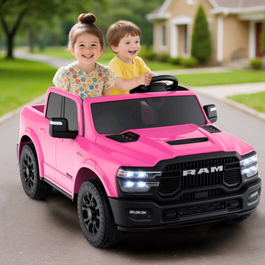 2 Seater 24V Ride on Toy for Big Kids Licensed Ram Truck with Remote and Music-Pink - Color: Pink
