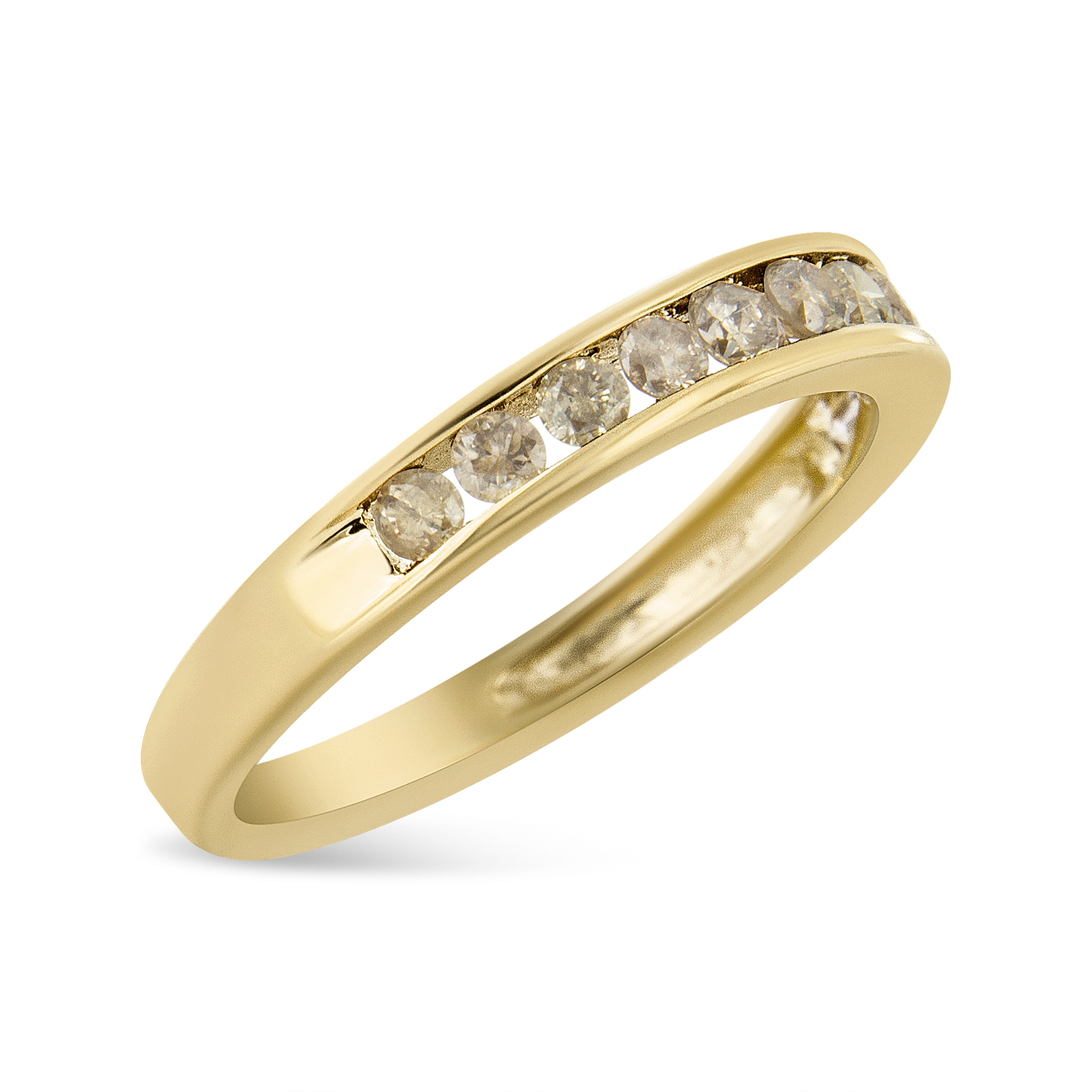 14K Yellow Gold Plated .925 Sterling Silver 1/2 Cttw Channel Set Round Champagne Diamond 11 Stone Band Ring (K-L Color, I1-I2 Clarity) - Size 9