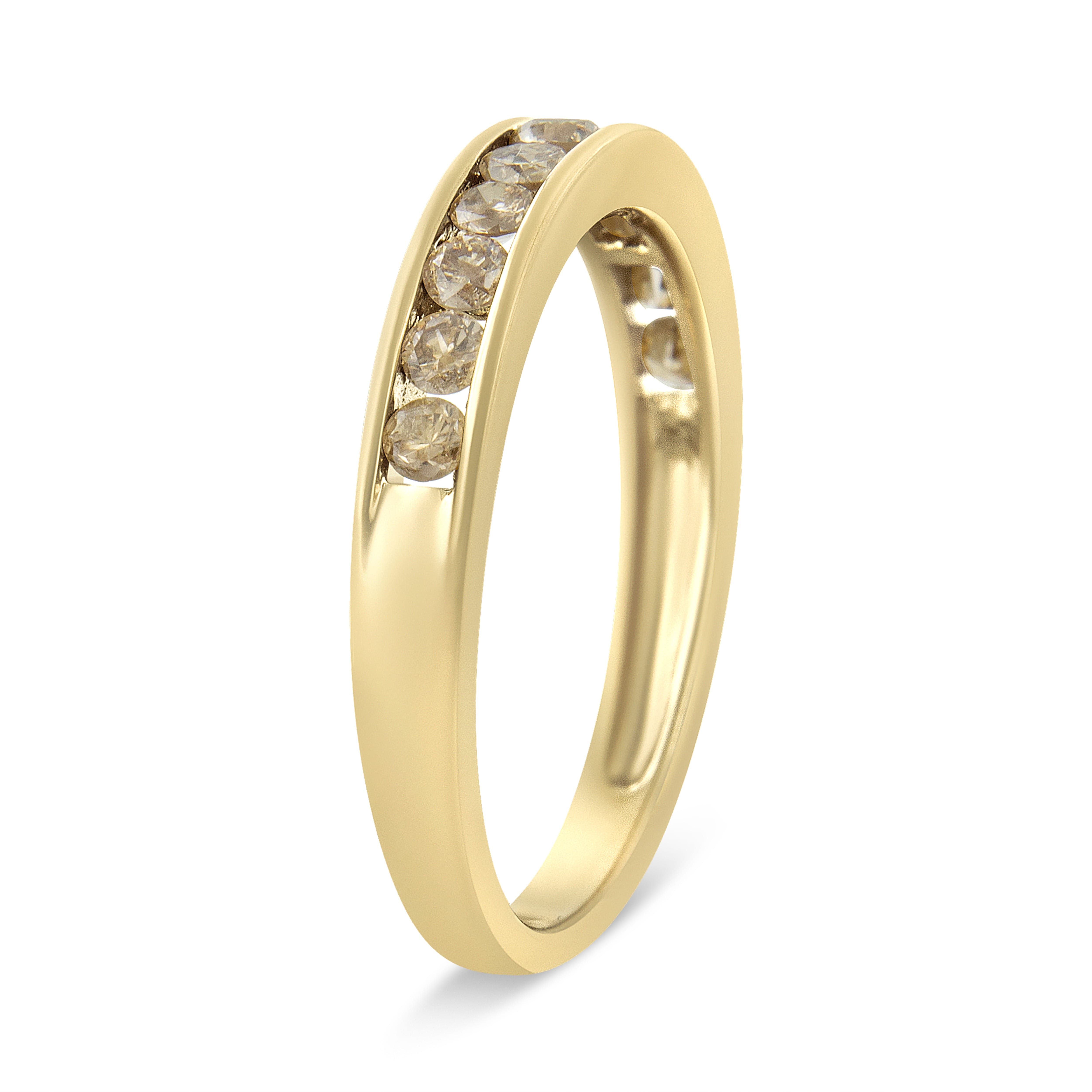 14K Yellow Gold Plated .925 Sterling Silver 1/2 Cttw Channel Set Round Champagne Diamond 11 Stone Band Ring (K-L Color, I1-I2 Clarity) - Size 9