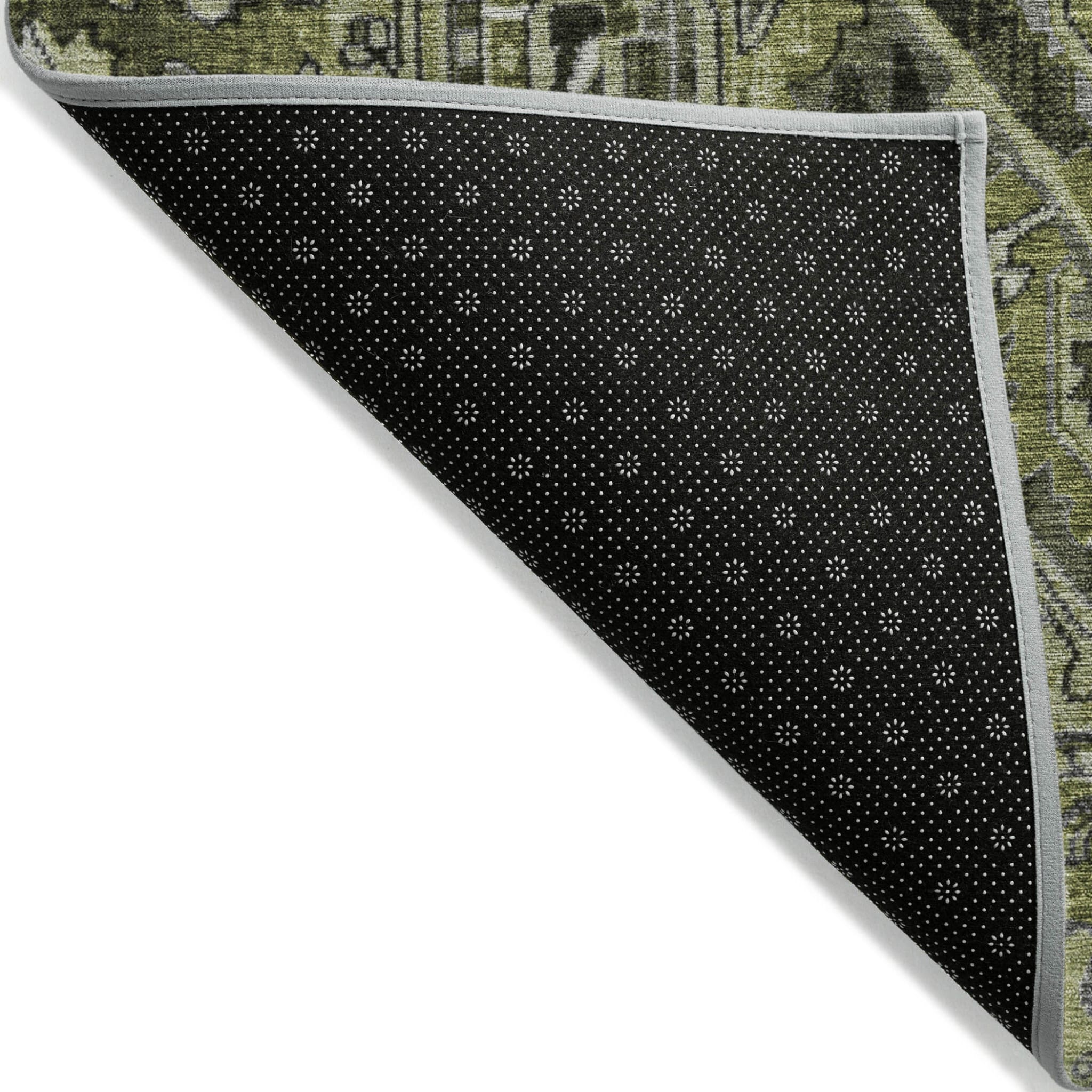10' X 14' Olive Green and Dark Green Oriental Washable Non Skid Indoor Outdoor Area Rug