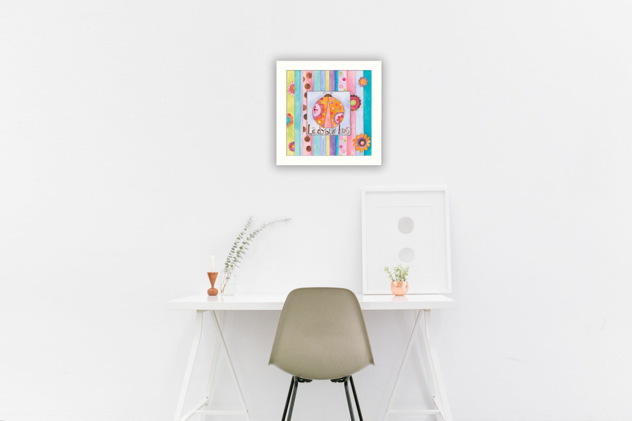 Ladybug Hugs White Framed Print Wall Art