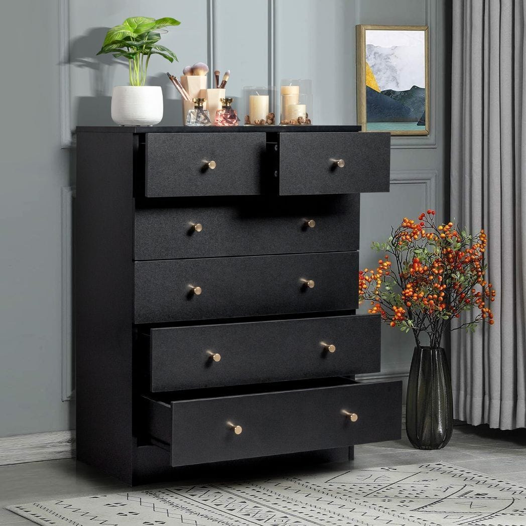 Modern Simple 6-Drawer Dresser Black