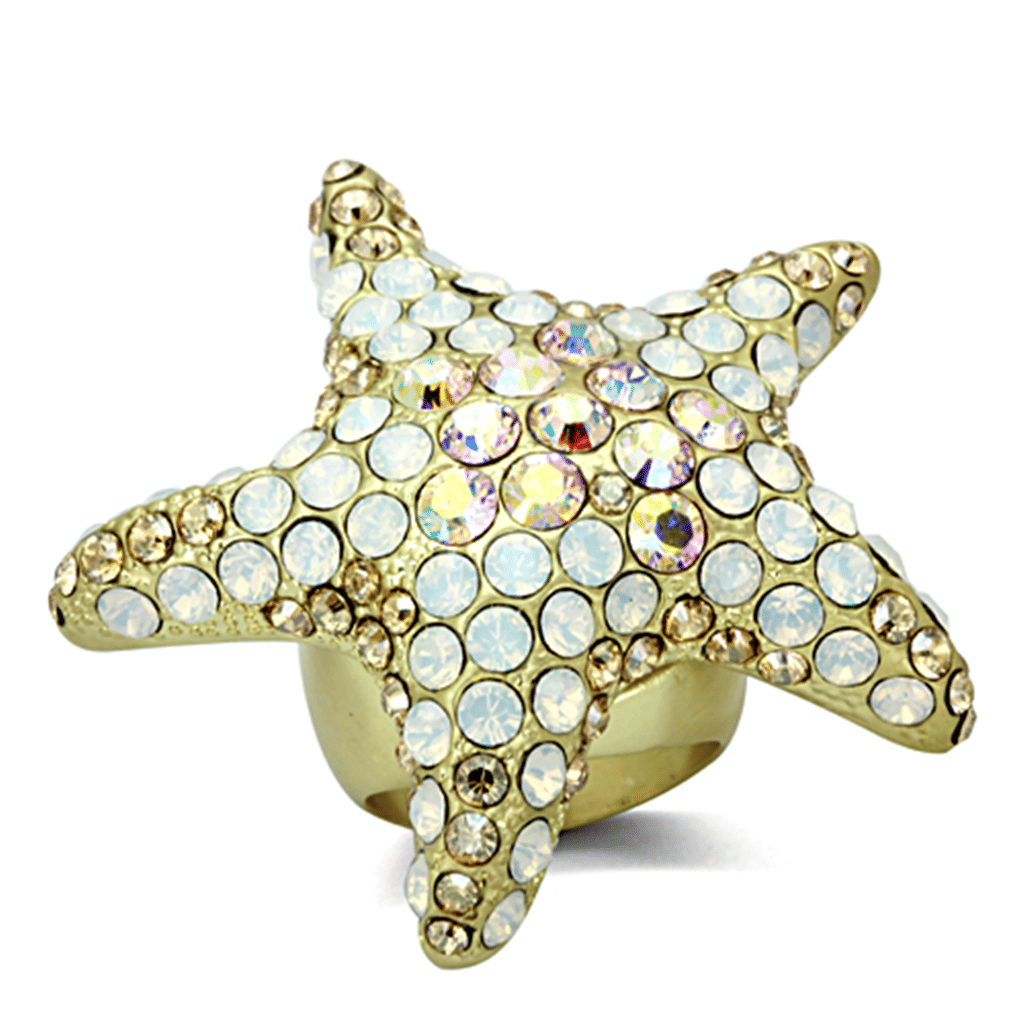 LO2973 - Matte Gold Brass Ring with Top Grade Crystal in Multi Color