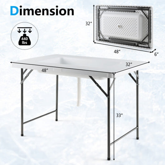 4 Feet Folding Ice Bin Table with Skirt for Camping Picnic Wedding-White - Color: White - Size: 4 ft