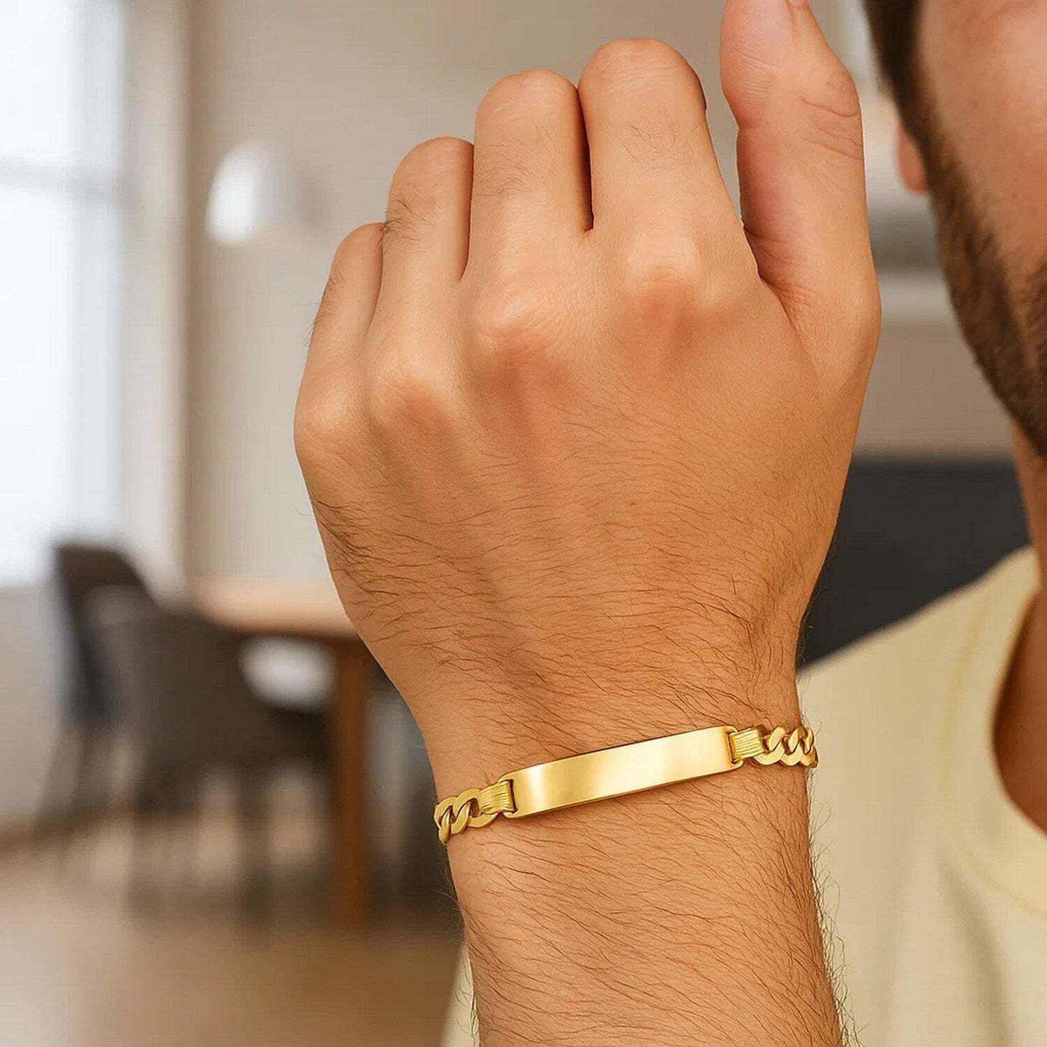 14k Yellow Gold 8 1/2 inch Mens Narrow Curb Chain ID Bracelet (6.70 mm)