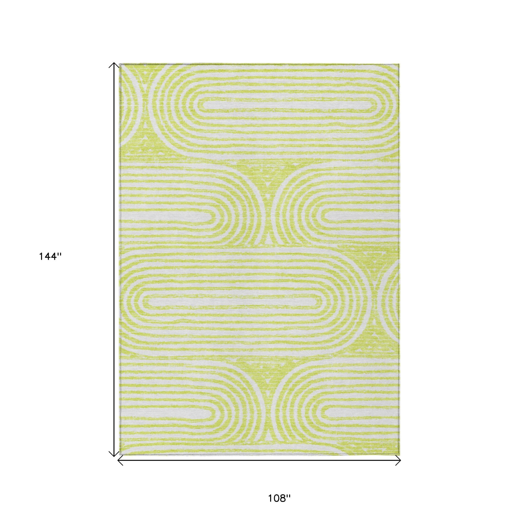 9' X 12' Green and White Abstract Washable Non Skid Indoor Outdoor Area Rug