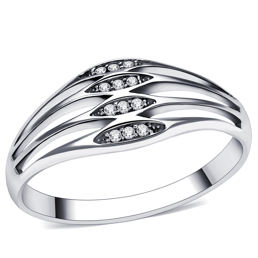 TS072 - Rhodium 925 Sterling Silver Ring with AAA Grade CZ in Clear