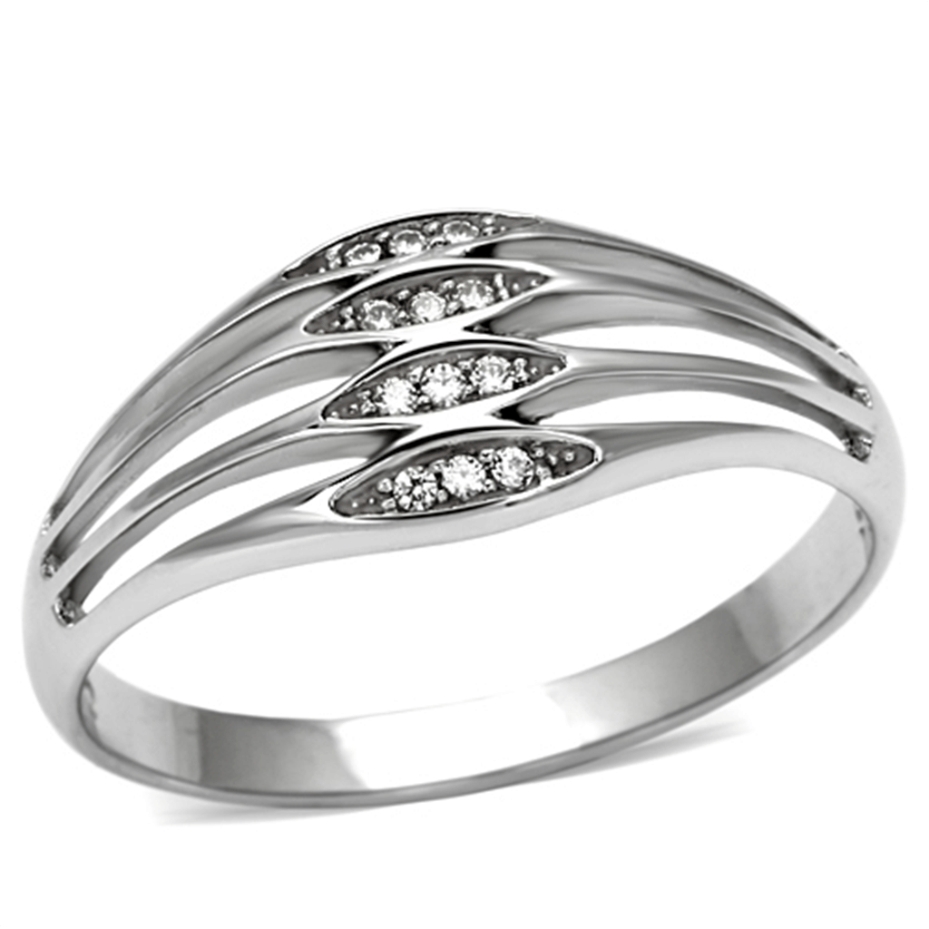 TS072 - Rhodium 925 Sterling Silver Ring with AAA Grade CZ in Clear