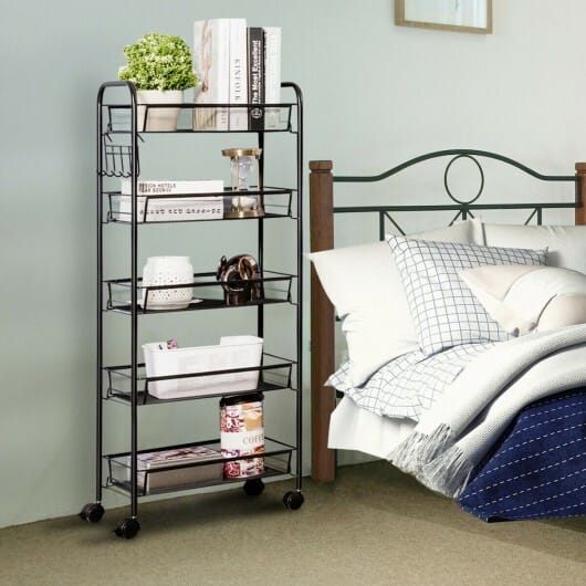 5 Tier Mesh Rolling File Utility Cart Storage Basket-Black - Color: Black