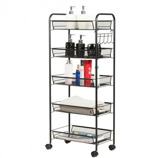5 Tier Mesh Rolling File Utility Cart Storage Basket-Black - Color: Black