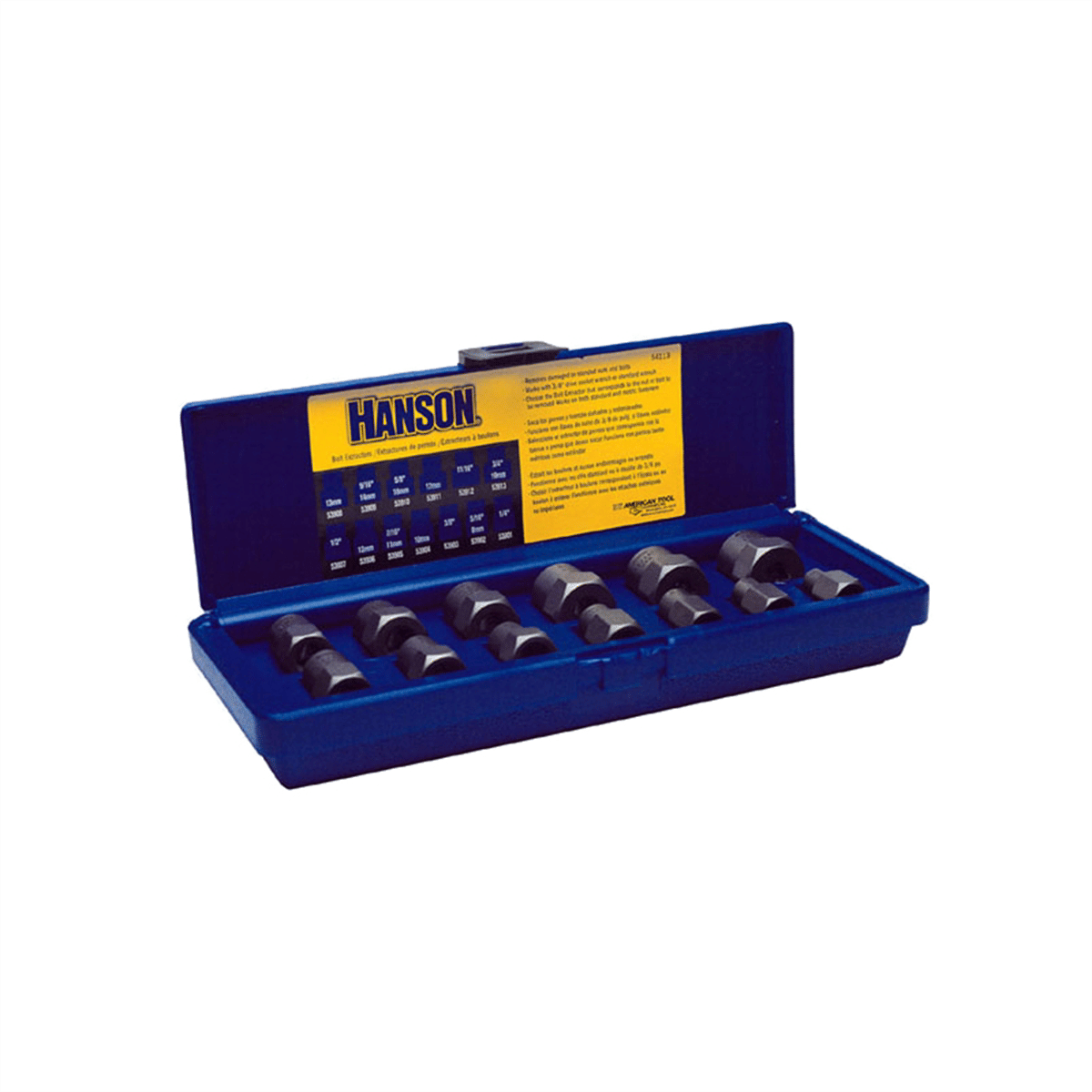 Hanson BOLT EXTRACTOR 13PC SET 1/4"-3/4" W/3/8" DRIVE