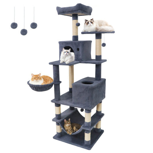 66 Inch Tall Cat Tree Multi-Level Cat Tower with 2 Condos Sisal Scratching Posts-Dark Gray - Color: Dark Gray