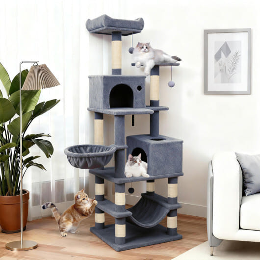 66 Inch Tall Cat Tree Multi-Level Cat Tower with 2 Condos Sisal Scratching Posts-Dark Gray - Color: Dark Gray