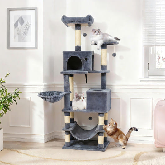 66 Inch Tall Cat Tree Multi-Level Cat Tower with 2 Condos Sisal Scratching Posts-Dark Gray - Color: Dark Gray