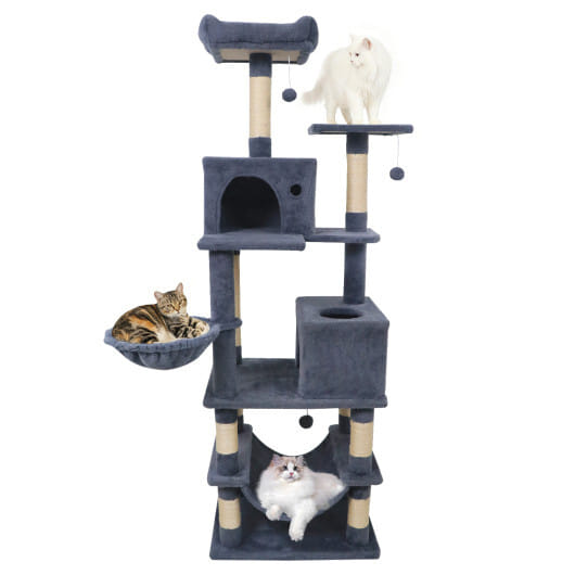 66 Inch Tall Cat Tree Multi-Level Cat Tower with 2 Condos Sisal Scratching Posts-Dark Gray - Color: Dark Gray