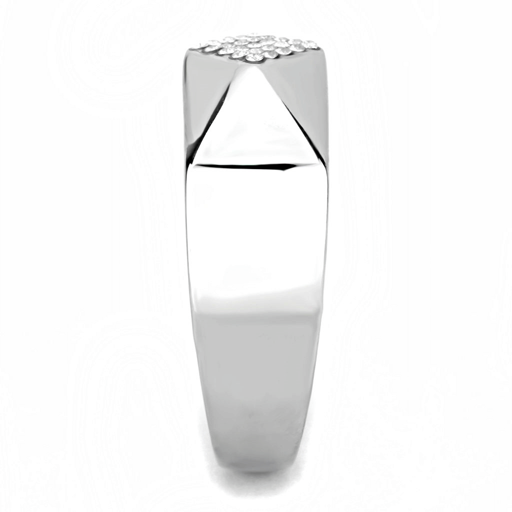 DA288 - High polished (no plating) Stainless Steel Ring with AAA Grade CZ in Clear