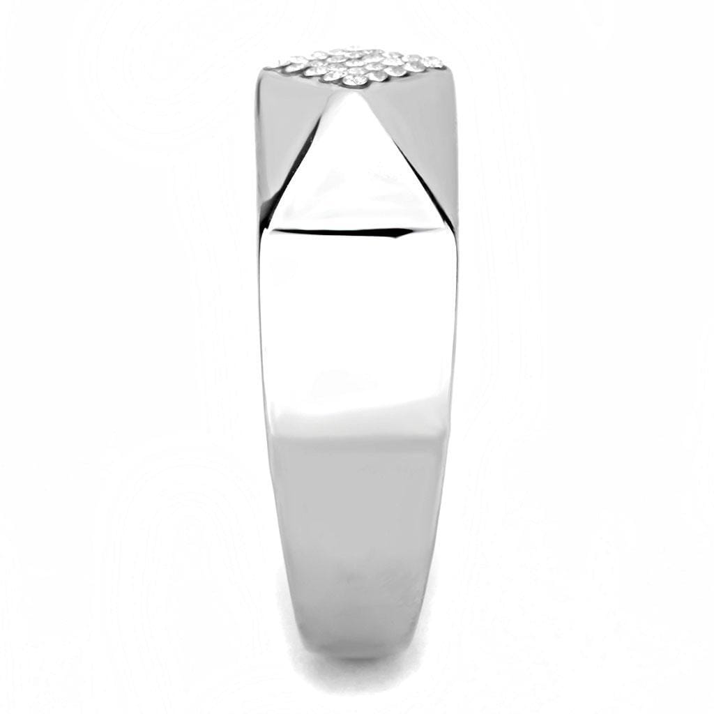 DA288 - High polished (no plating) Stainless Steel Ring with AAA Grade CZ in Clear