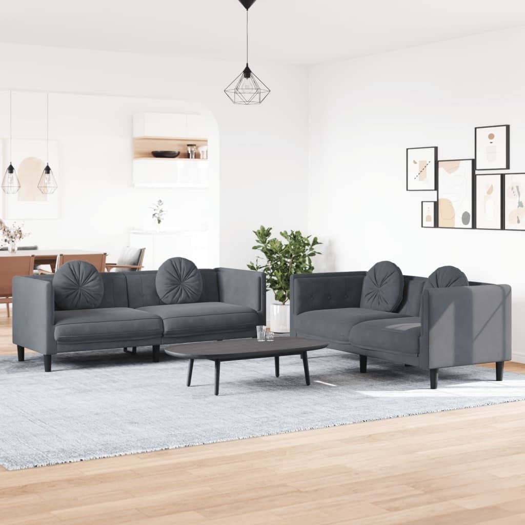2 Piece Sofa Set with Pillows Dark Gray Velvet