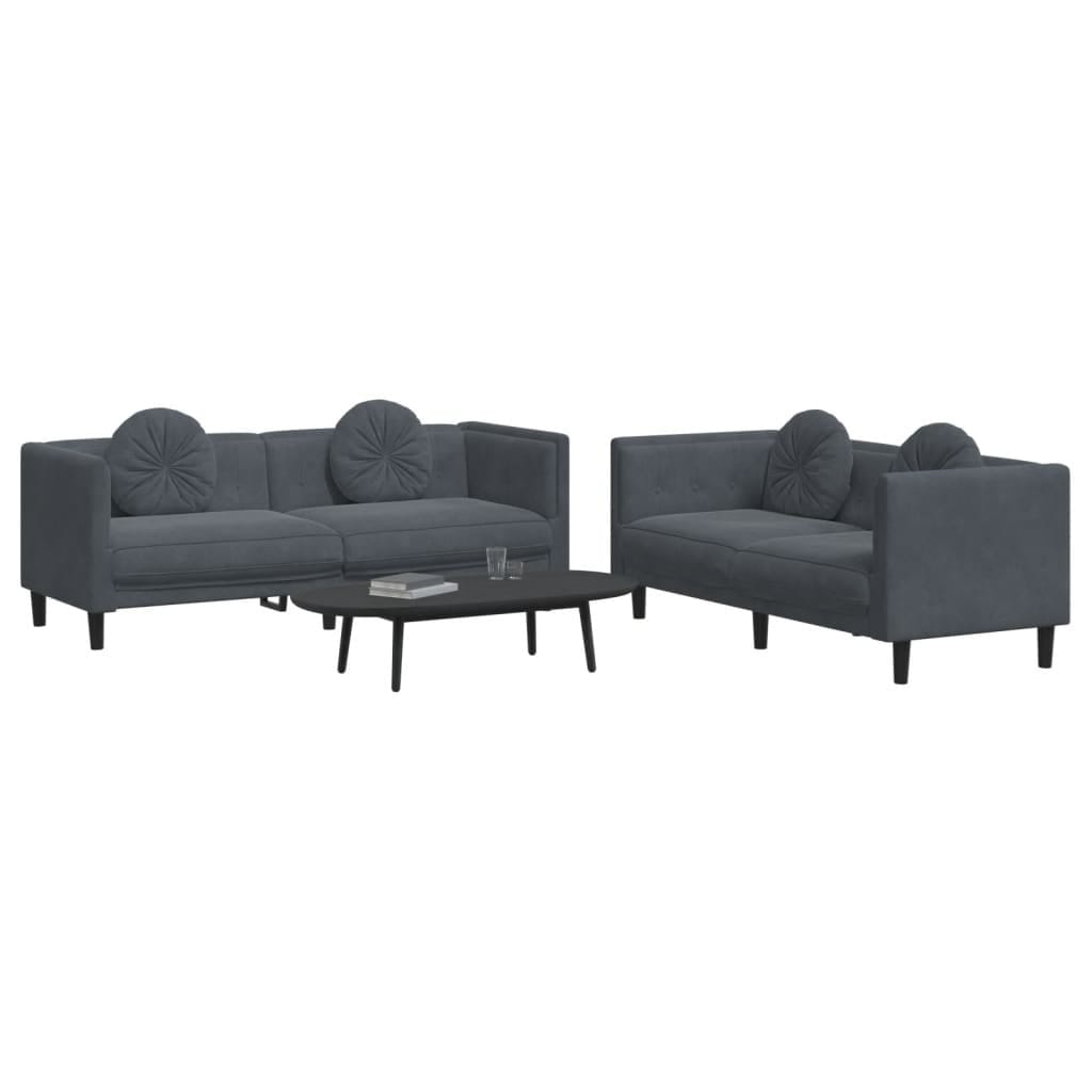 2 Piece Sofa Set with Pillows Dark Gray Velvet