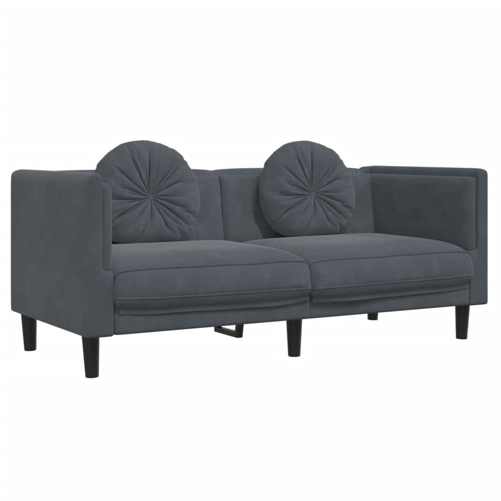 2 Piece Sofa Set with Pillows Dark Gray Velvet
