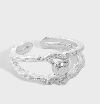 Friend's Irregular Hollow Beads 925 Sterling Silver Adjustable Ring