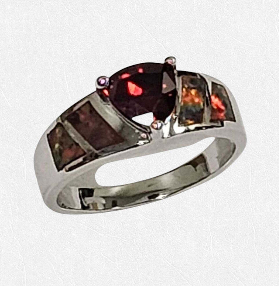 Color: RED,Size: Ring Size - 8 - Opal Love Silver Rings With CZ In 5 Colors