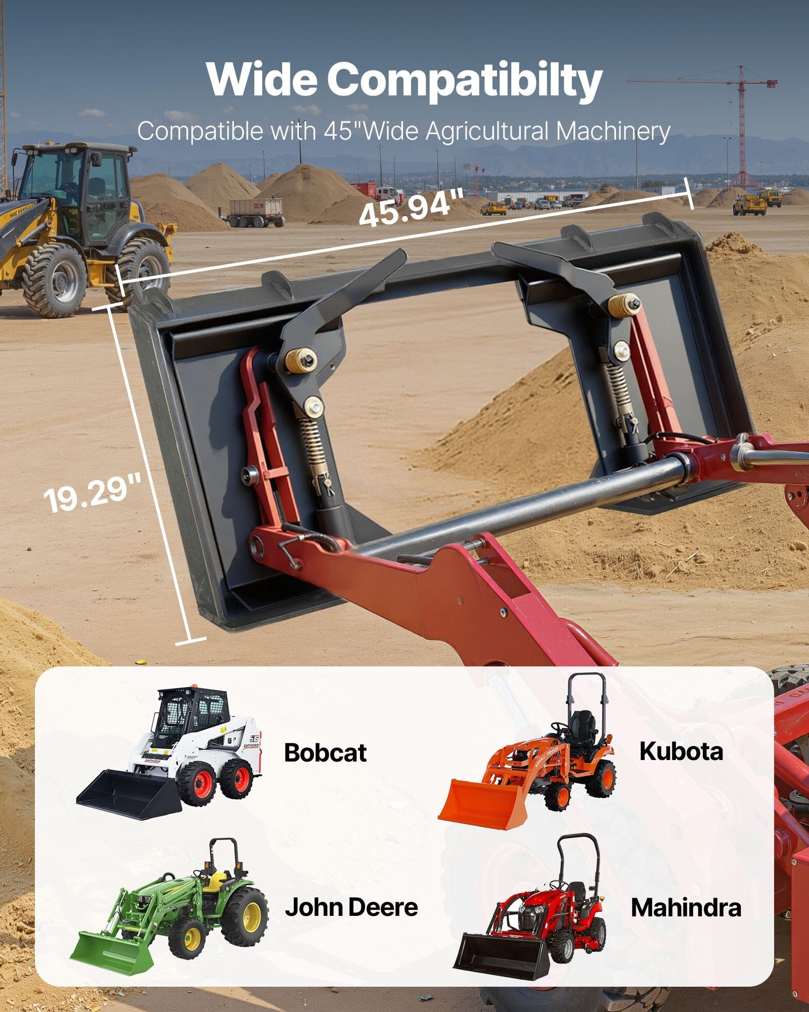 1/2 in Skid Steer Mount Plate, Universal Quick Attach Mount Plate, Cut Out Design, Easy to Bolt, 6000lbs Capacity, Heavy Duty Loader Plates Compatible with Kubota Bobcat Skid Steers & Tractors