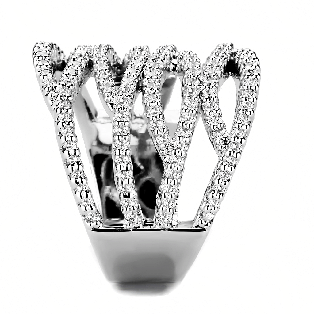 3W1465 - Rhodium Brass Ring with AAA Grade CZ in Clear