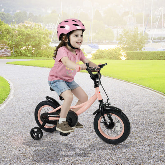 12 Inch Kids Bike Adjustable with Removable Training Wheels Pink for 3-8 Years Old - Color: Pink - Size: 12 inches