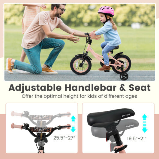 12 Inch Kids Bike Adjustable with Removable Training Wheels Pink for 3-8 Years Old - Color: Pink - Size: 12 inches