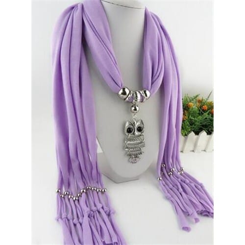 Night-owl Pendant Classic Style Scarf Necklace - Violet