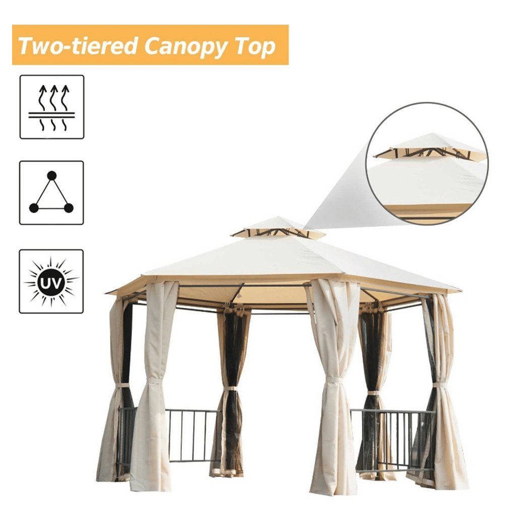 13ft x 13ft Patio Gazebo-Beige-AS