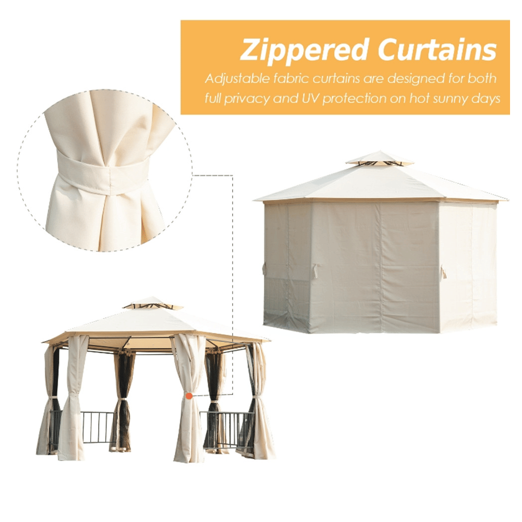 13ft x 13ft Patio Gazebo-Beige-AS