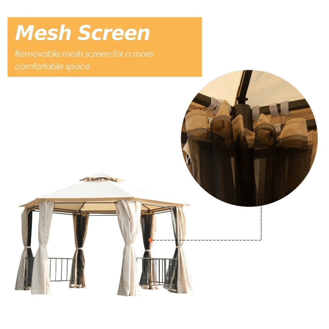 13ft x 13ft Patio Gazebo-Beige-AS