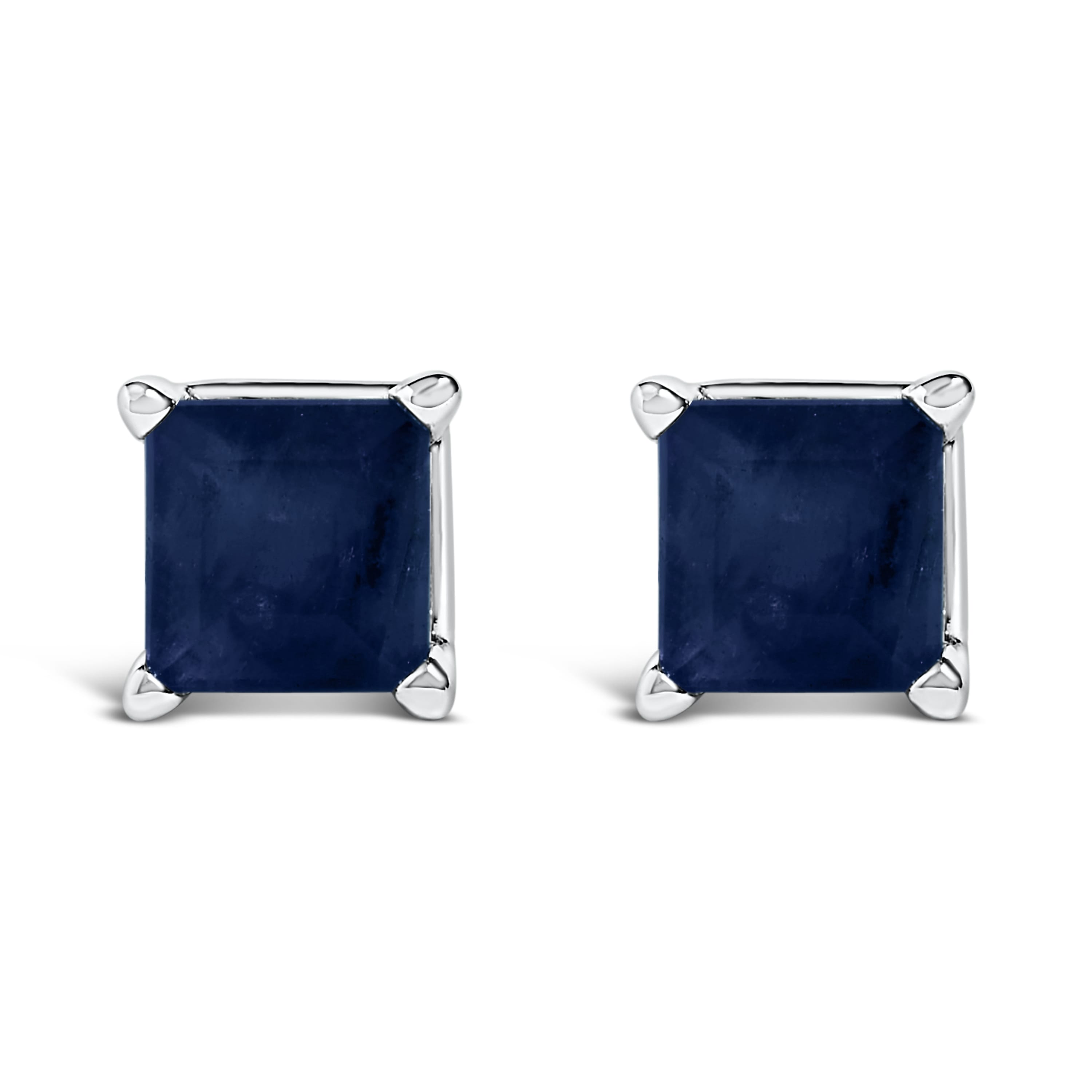 14K White Gold 5x5MM Princess Cut Blue Sapphire Solitaire Stud Earrings