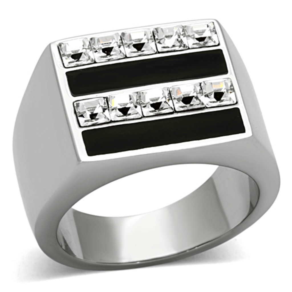 TK1177 - High polished (no plating) Stainless Steel Ring with Top Grade Crystal in Clear