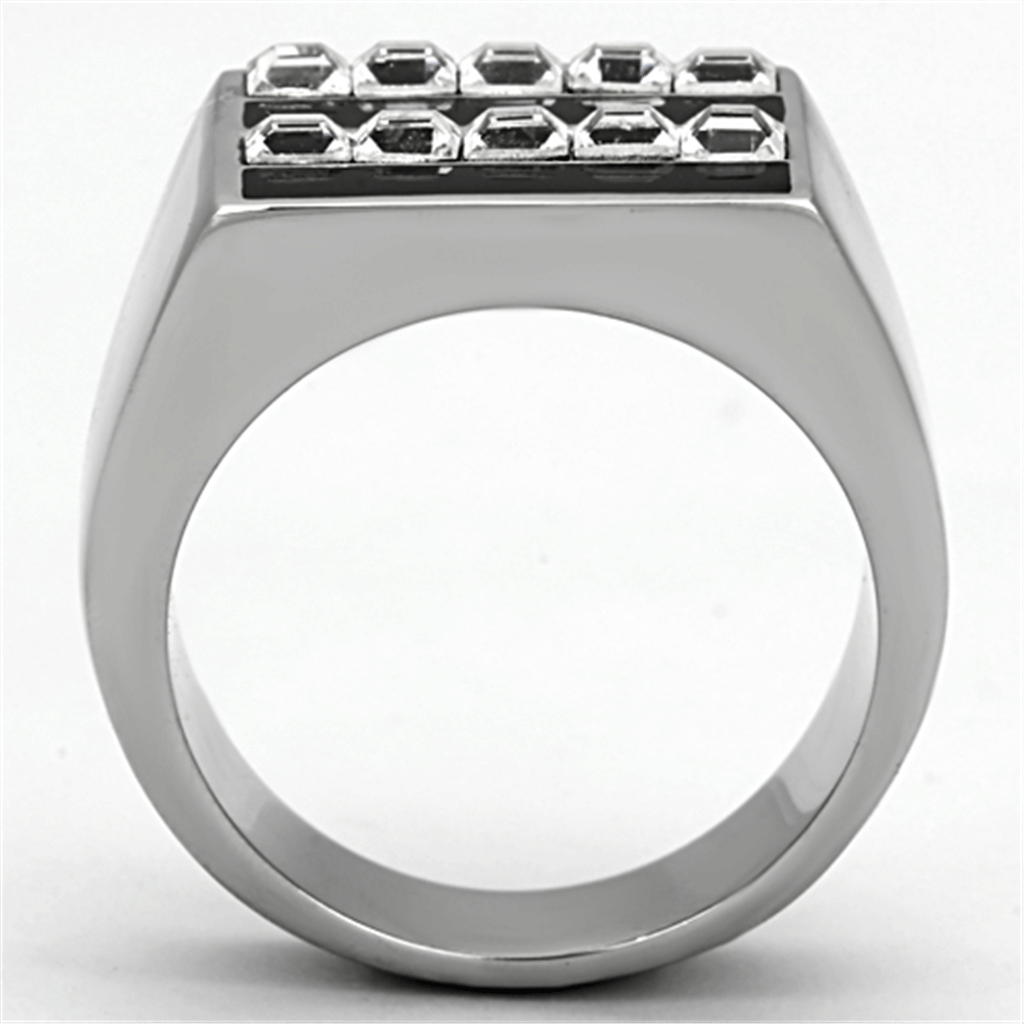 TK1177 - High polished (no plating) Stainless Steel Ring with Top Grade Crystal in Clear