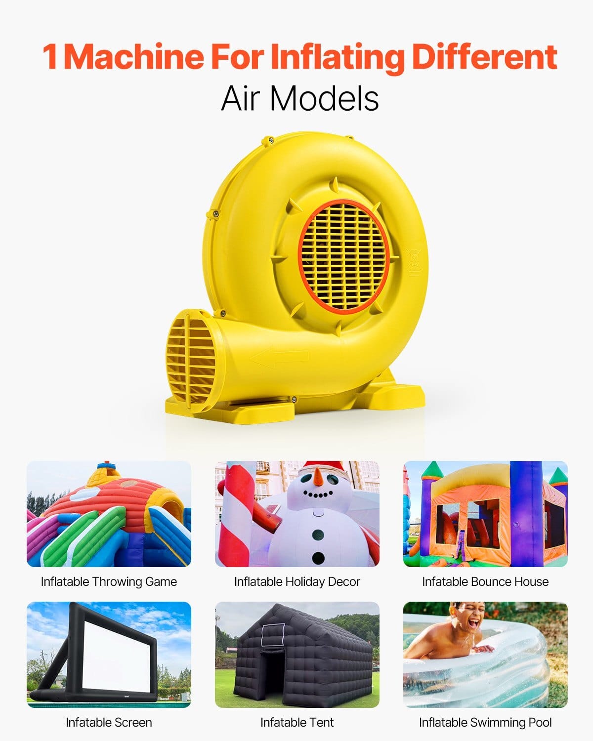 Inflatable Blower, 380W&450W, 0.5 & 0.6 HP Bounce House Blower, Pump Commercial Air Blower for Inflatables, Bouncy Castle Electric Air Blower Fan Perfect for Bounce House, Waterslides, Yellow