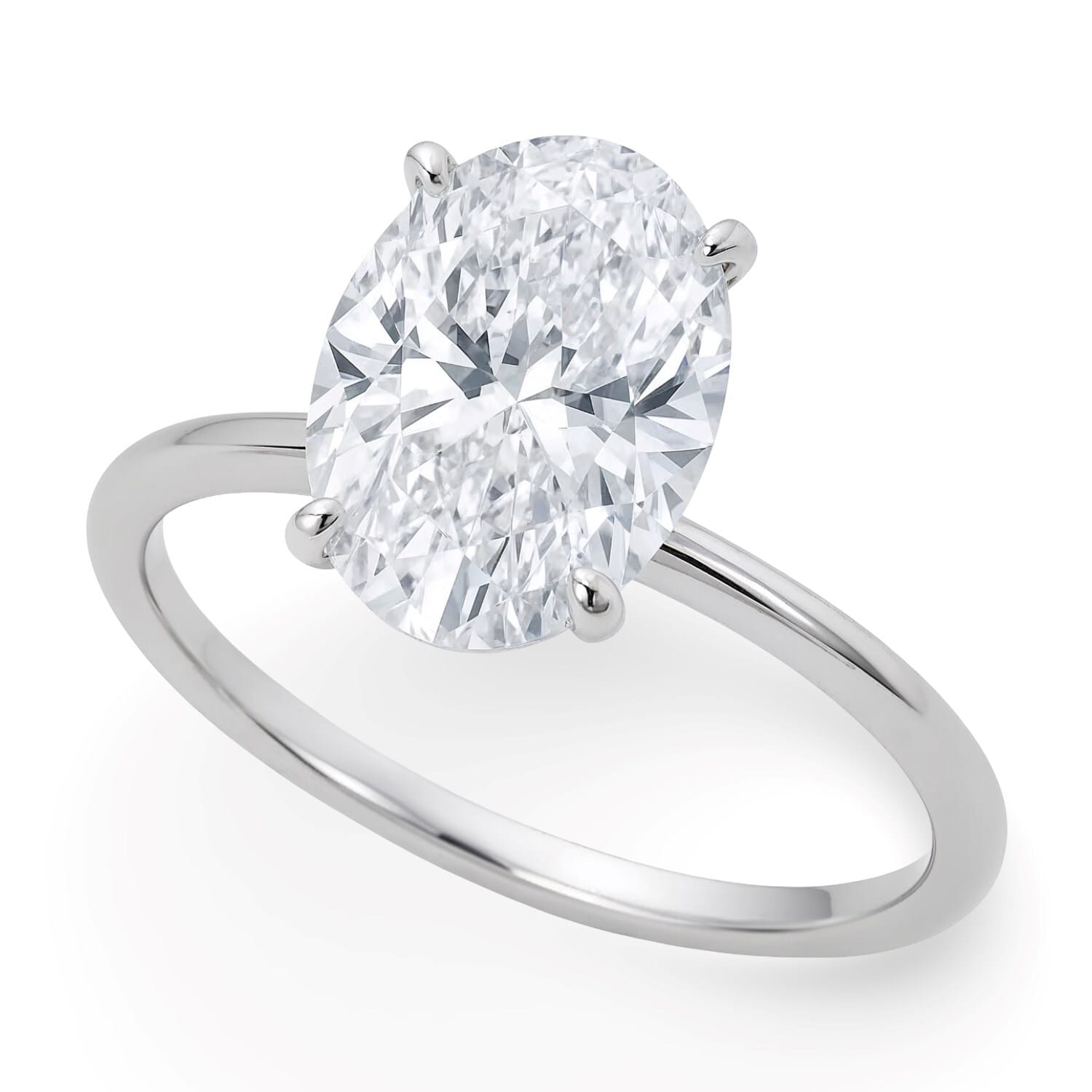 3 Carat Oval Lab Grown IGI G/VS1 Diamond Solitaire Ring in 14K White Gold