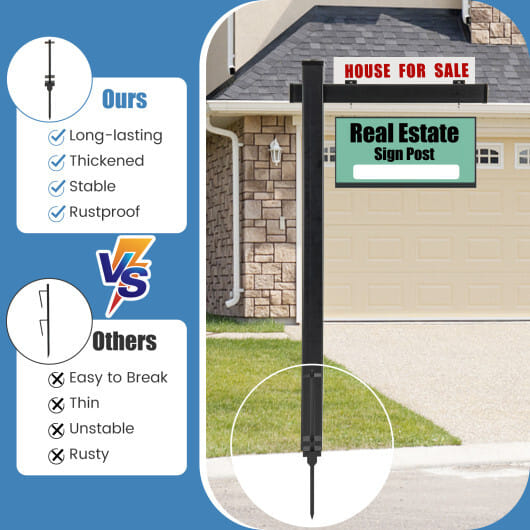 6 Feet Vinyl UPVC Real Estate Sign Post Realtor Yard Sign Post-Black - Color: Black