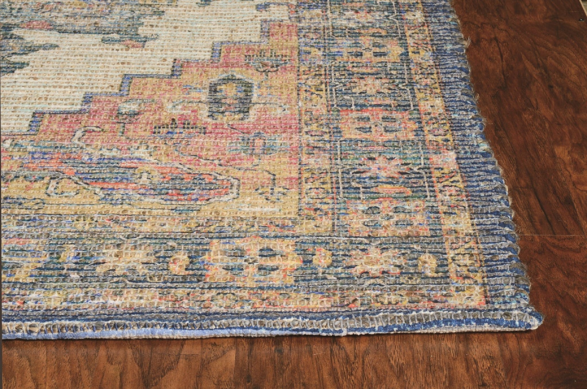 3' X 5' Teal Blue Medallion Hand Woven Distressed Area Rug