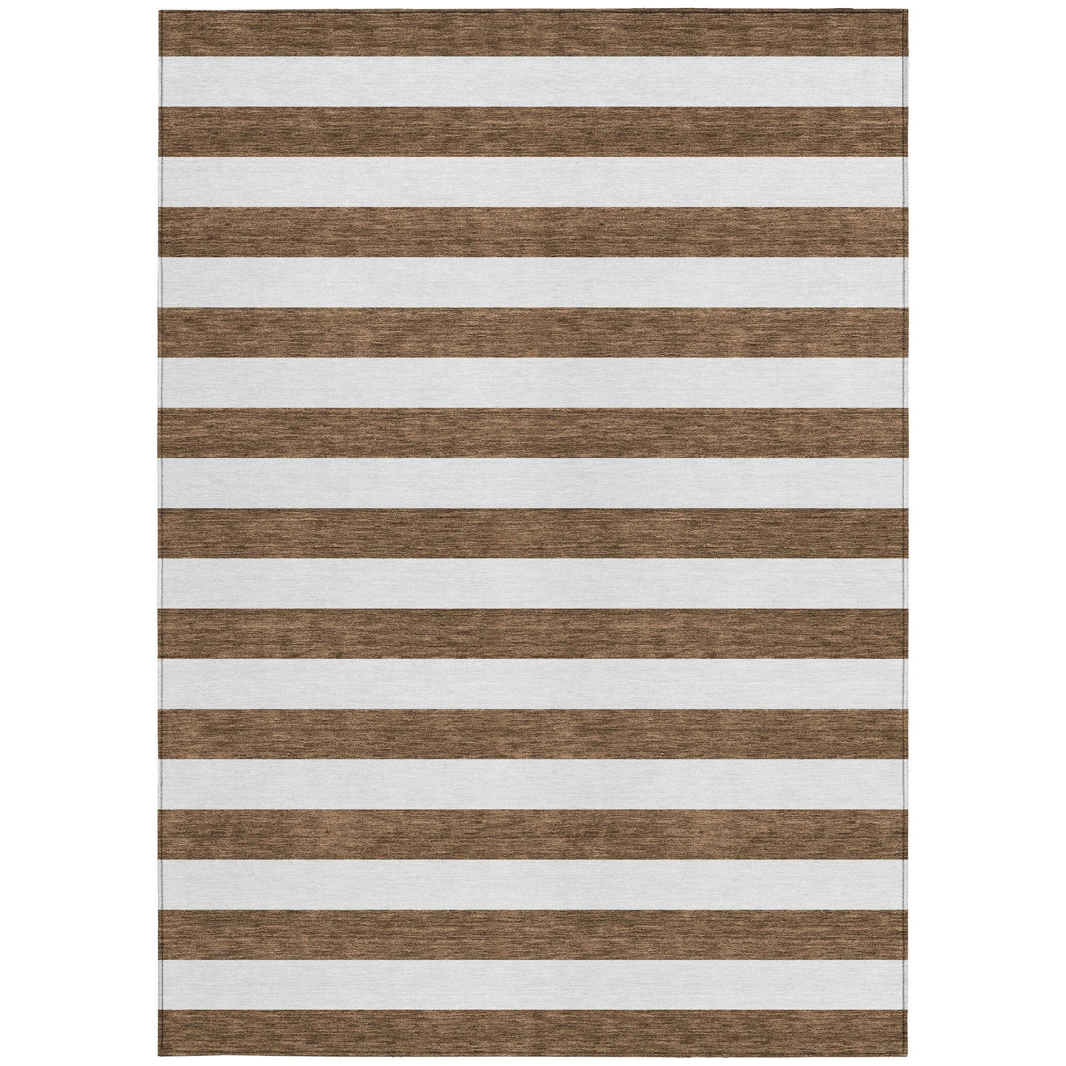 5' X 8' Chocolate Striped Washable Non Skid Indoor Outdoor Area Rug