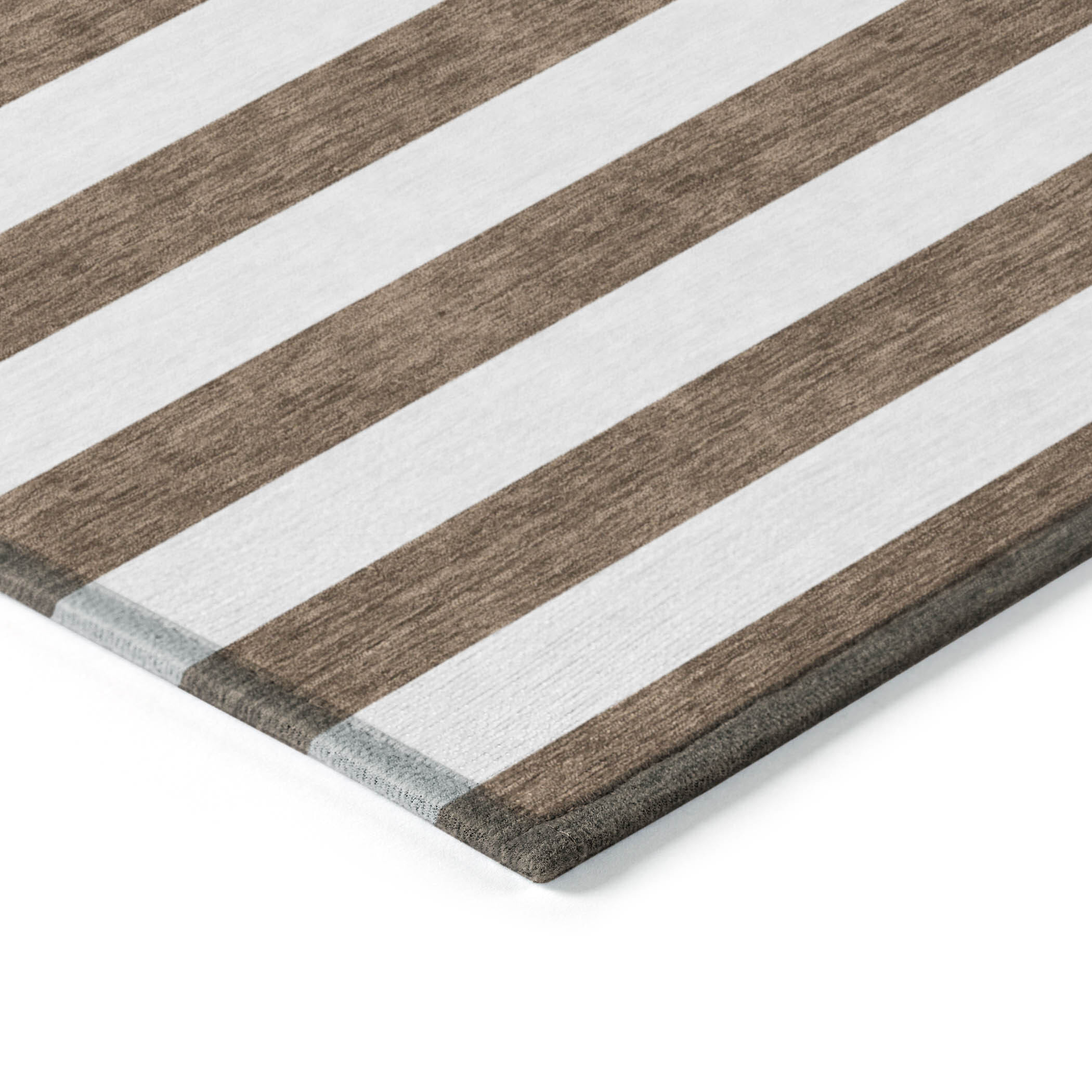 5' X 8' Chocolate Striped Washable Non Skid Indoor Outdoor Area Rug