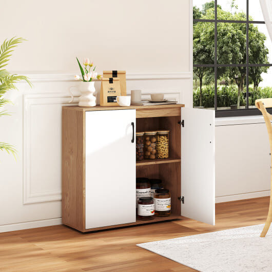 Coffee Bar Cabinet with 5-Position Adjustable Shelf for Living Room Dining Room-Natural - Color: Natural