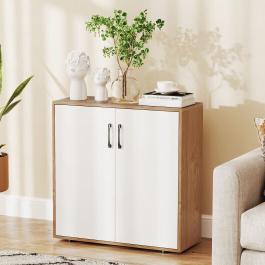 Coffee Bar Cabinet with 5-Position Adjustable Shelf for Living Room Dining Room-Natural - Color: Natural