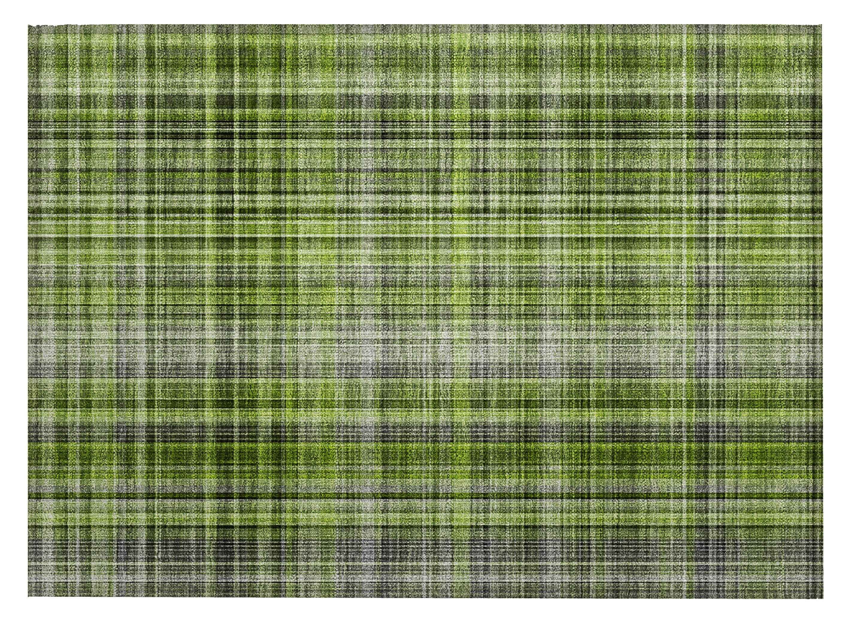 2' X 3' Green Black and Gray Plaid Washable Non Skid Indoor Outdoor Area Rug
