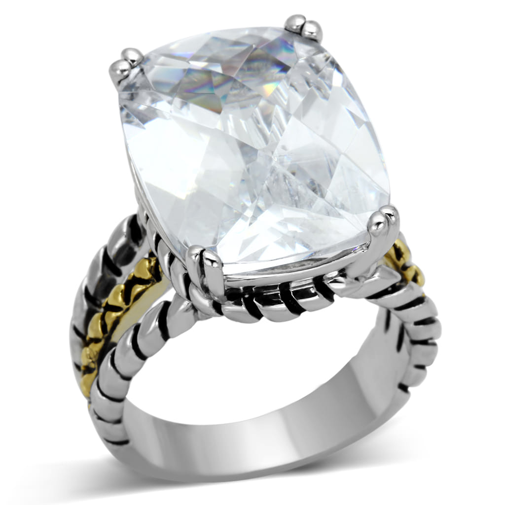 3w316 - Reverse Two-Tone Brass Ring with AAA Grade CZ in Clear